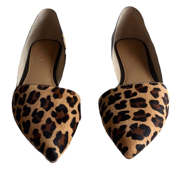 J. Crew Zoe Leopard Calf Hair d'Orsay Flats Size 8 Pointy Toe Fall Office NIB - Picture 5 of 14